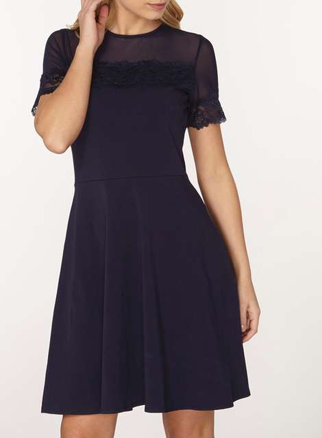 Navy Mesh And Lace Dress